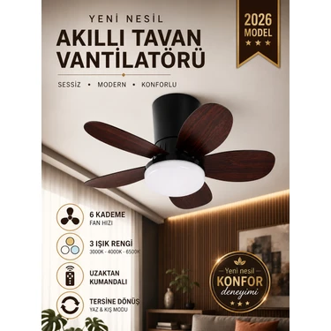 Kılıforyum Tavan Vantilatörü 64 cm Toplam Çap – 6 Kademeli, 3 Işık Renkli, Kumandalı, Sessiz Fan
