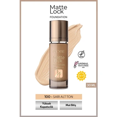 Note Cosmetics Note Matte Lock Foundation 100 Velvet Beige Spf 50 Yoğun Kapatıcı Mat Bitişli