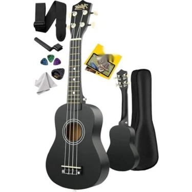 Siyah Soprano Ukulele ile Taşıma Çantası ve Pena