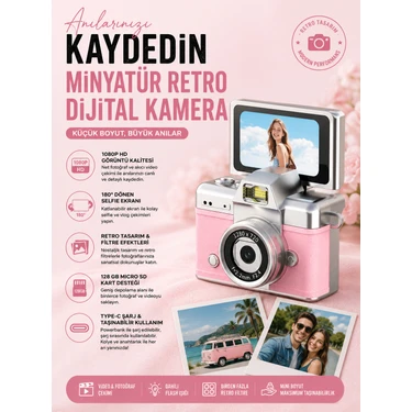 Robeve Mini Retro Dijital Kamera 1080P Hd Video Fotoğraf Makinesi – 180° Dönen Selfie Ekranlı,