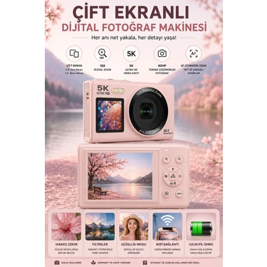 Robeve 5k Ultra Hd Dijital Fotoğraf Makinesi Çift Ekranlı 80MP Kamera 18X Dijital Zoom Af Otomatik