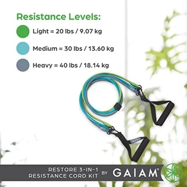 Gaiam Restore 3'ü 1 Arada Direnç Bandı Seti, Konforlu Saplı Köpük Saplı Egzersiz Ipi ve Yoğun