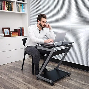 Vasagle Çalışma Masası, 2'si Frenli Toplam 4 Tekerlekli Bilgisayar Masası, Pc Masası, Pürüzsüz