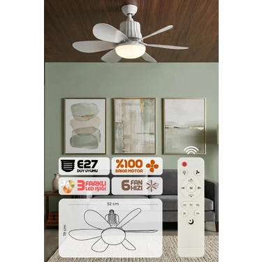 Yeni 2ın1 Goes LED Işık ve Fan Sessiz 3 Renk Modu ve 3 Hız Modu Kumandalı Tavan