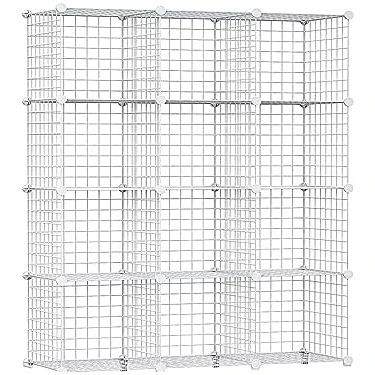 12 Bölmeli Beyaz Renk Metal Tel Portatif Organizer Oyuncak Dolabı Kitaplık Raf Elbise