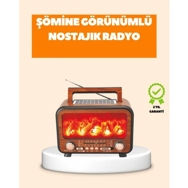 TKÇ Şömine Alev Işıklı Solar Bluetooth Hoparlör – 7W Güçlü Ses Fm
