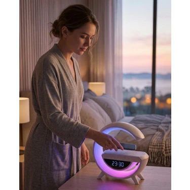 TKÇ Çok Fonksiyonlu Kablosuz Şarjlı Saat Hoparlör Rgb Işık ve Alarm