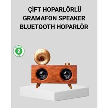 TKÇ Retro Gramafon Bluetooth Hoparlör Çift Stereo Sesli Fm Radyo