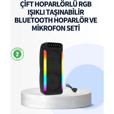 TKÇ Rgb Işıklı Çift Hoparlörlü Taşınabilir Bluetooth Speaker ve