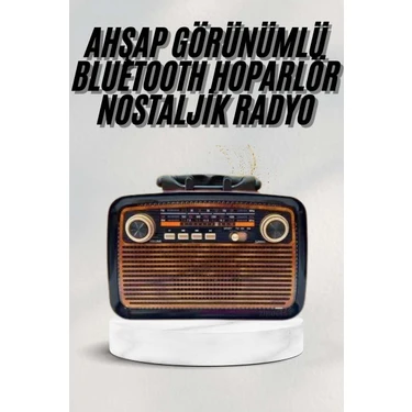 TKÇ Bluetooth Hoparlör Ahşap Renk Vintage Işıklı Nostaljik Radyo Fm Ahşap