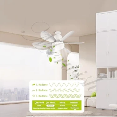 Tavan Vantilatörü LED Işık 3 Renk Işık Sıcaklığı Ayarlanabilir 3 Kademe Hız Modu Sessiz 52 cm Çap 6