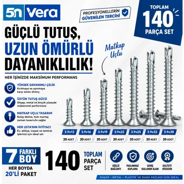 5N Vera 3.9 Akıllı Vida Matkap Uçlu Vida Seti | 3.9X13 3.9X16 3.9X19 3.9X22 3.9X25 3.9X32 3.9X38 |