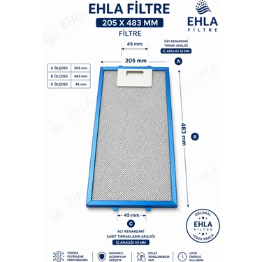 Ehla Filtre Hibsan 20,5 x 48,3 Cm. Aspiratör