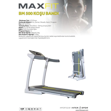 Maxfit Maxfıt BM500 Otomatik Eğimli Koşu Bandı 2,5 Hp Brushless Motor Bluetooth