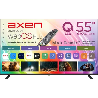 Axen AX55QUPRL-W02M 55" 139 Ekran Uydu Alıcılı 4K Ultra HD QLED webOS Smart
