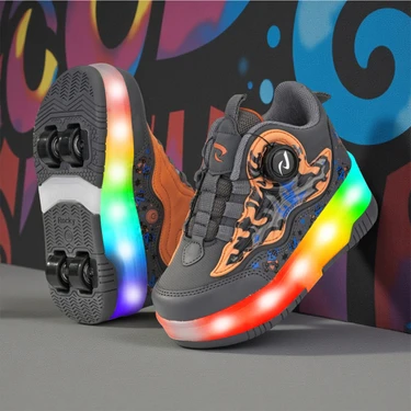 Rocky Sport Flames Çocuk Patenli Işıklı Tekerlekli Spor Ayakkabı & Bej Kaykay Ayakkabı 4