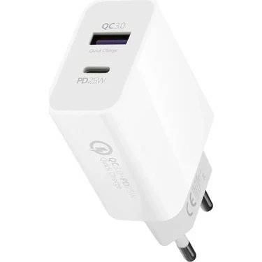 Uravas Store Powerway HW25 USB 3.0 / Type-C 25W 3.0 A Hızlı Şarj Aleti Başlığı