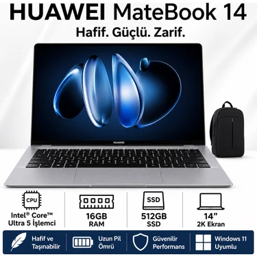 Huawei 14,2 Inç 2.8k OLED Dokunmatik Laptop, Core Ultra 5 125H, 16GB Ram, 512GB Ssd, Freedos, Arc