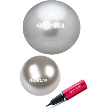 Delta Gri Renkli 65 cm Pilates Topu ve 25 cm Mini Denge Topu Pompası Seti ile Denge