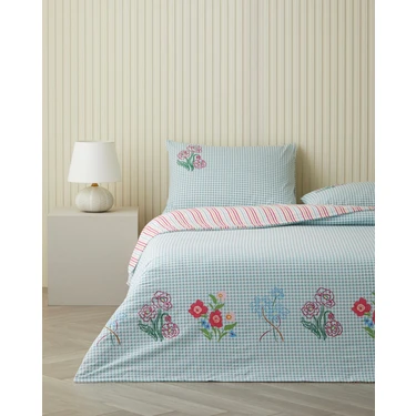 English Home Pastel Gingham Pamuklu Tek Kişilik Nevresim Seti 160X220 cm Pembe -