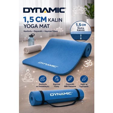 Dynamic Pilates Matı 15 mm Kalınlıkta Mavi Renkli Yoga ve Pilates İçin Tekil