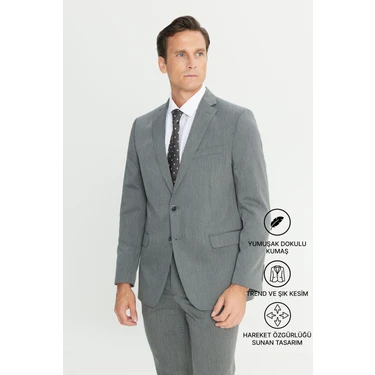 Altınyıldız Classics Erkek Gri Slim Fit Dar Kesim Mono Yaka Takım