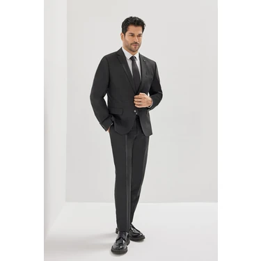 Altınyıldız Classics Erkek Siyah Slim Fit Dar Kesim Mono Yaka Takım
