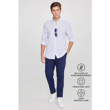 Altınyıldız Classics Erkek Lacivert Diz İzi Yapmayan Beli Bağlamalı Yan Cepli Jogger Pantolon Slim