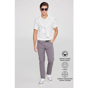 Altınyıldız Classics Erkek Antrasit Diz İzi Yapmayan Slim Fit Dar Kesim 5 Cep Pamuklu Kanvas Esnek