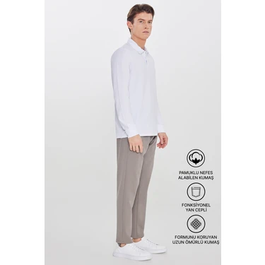 Altınyıldız Classics Erkek Vizon Pamuklu Standart Fit Normal Kesim Beli Lastikli Diagonal Desenli