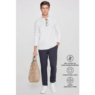 Altınyıldız Classics Erkek Antrasit Diz İzi Yapmayan Beli Bağlamalı Yan Cepli Jogger Pantolon Slim