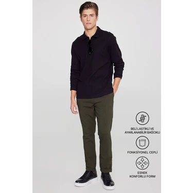 Altınyıldız Classics Erkek Haki Diz İzi Yapmayan Beli Bağlamalı Yan Cepli Jogger Pantolon Slim Fit