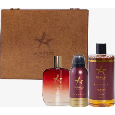 Altınyıldız Classics Erkek Premiere EDP Kalıcı Koku Parfüm-Deodorant-Duş Jeli Ahşap Kutulu Set (100