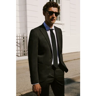 Altınyıldız Classics Erkek Siyah Ekstra Slim Fit Dar Kesim Kırlangıç Yaka Takım