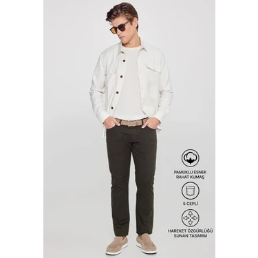Altınyıldız Classics Erkek Haki Diz İzi Yapmayan Slim Fit Dar Kesim 5 Cep Pamuklu Kanvas Esnek
