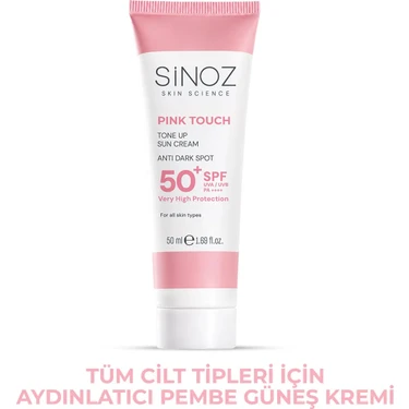 Sinoz Pink Touch SPF50+ Aydınlatıcı Pembe Yüz Güneş Kremi PA++++ Tüm Ciltler için