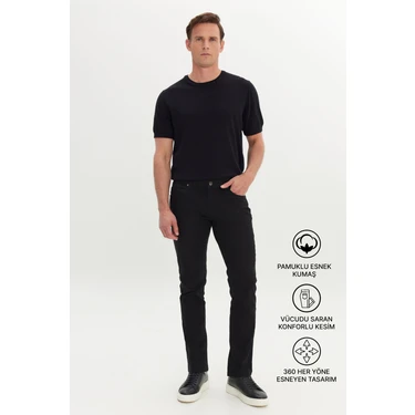 Altınyıldız Classics Erkek Siyah Diz İzi Yapmayan 360 Derece Her Yöne Esneyen Slim Fit Diagonal