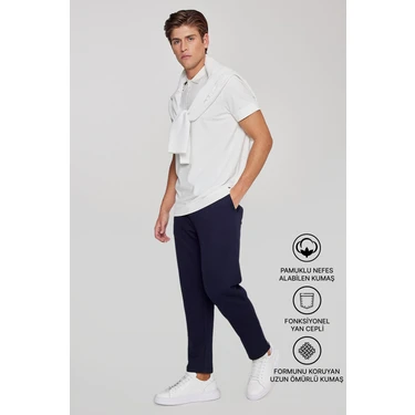 Altınyıldız Classics Erkek Lacivert Pamuklu Esnek Beli Lastikli Diagonal Desenli Jogger Pantolon