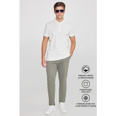 Altınyıldız Classics Erkek Haki Pamuklu Esnek Beli Lastikli Diagonal Desenli Jogger Pantolon