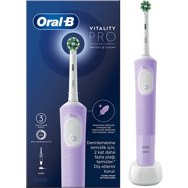 Oral-B Şarjlı Diş Fırçası Vitality Pro Lila Orta Sertlikte Fırça Kılı ile Derin