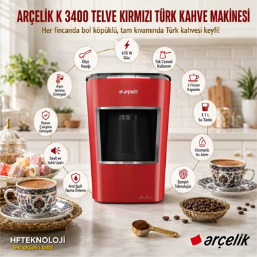 Arcelık Kırmızı Türk Kahvesi ,arçelik K 3400 Telve Türk Fiyatı