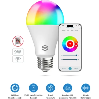 Şımart Akıllı RGB LED Ampul Wi-Fi 16M Renk, Uzaktan Kontrol ve Sesli Asistan