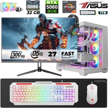 Xaser Sword X55 R7-5700X 32GB 1TB M.2 SSD/ASUS 8GB RTX5060/ 27" 300Hz Sıvı soğutmalı Masaüstü