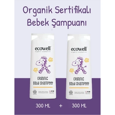 Ecowell Bebek Saç & Vücut Şampuanı, Organik & Vegan Sertifikalı, Parabensiz, Doğal Konak Önleyici