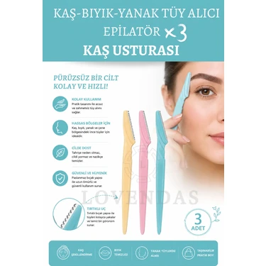 Lovendas Kadın Yüz Jileti ve Kaş Usturası 3'lü Set Hassas Epilasyon İçin