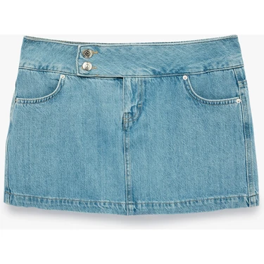 Koton Pamuklu Cep Detaylı Düğmeli Denim Mini Şort