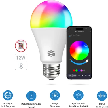 Şımart Akıllı Ampul Bluetooth 1100 Lümen Yüksek Parlaklık 16 Milyon Renk
