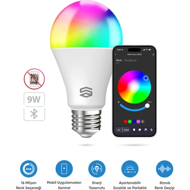 Akıllı RGB LED Ampul Bluetooth 16M Renk, Ayarlanabilir