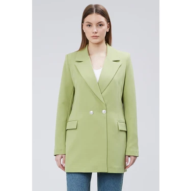 Bolivente Fıstık Yeşili Oversize Dokuma Blazer
