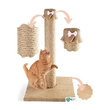 Uravas Store Bypet Kedi Tırmalama Direği - Doğal Jüt Halat Kedi Tırmalama ve Oyun Platformu (Pembe